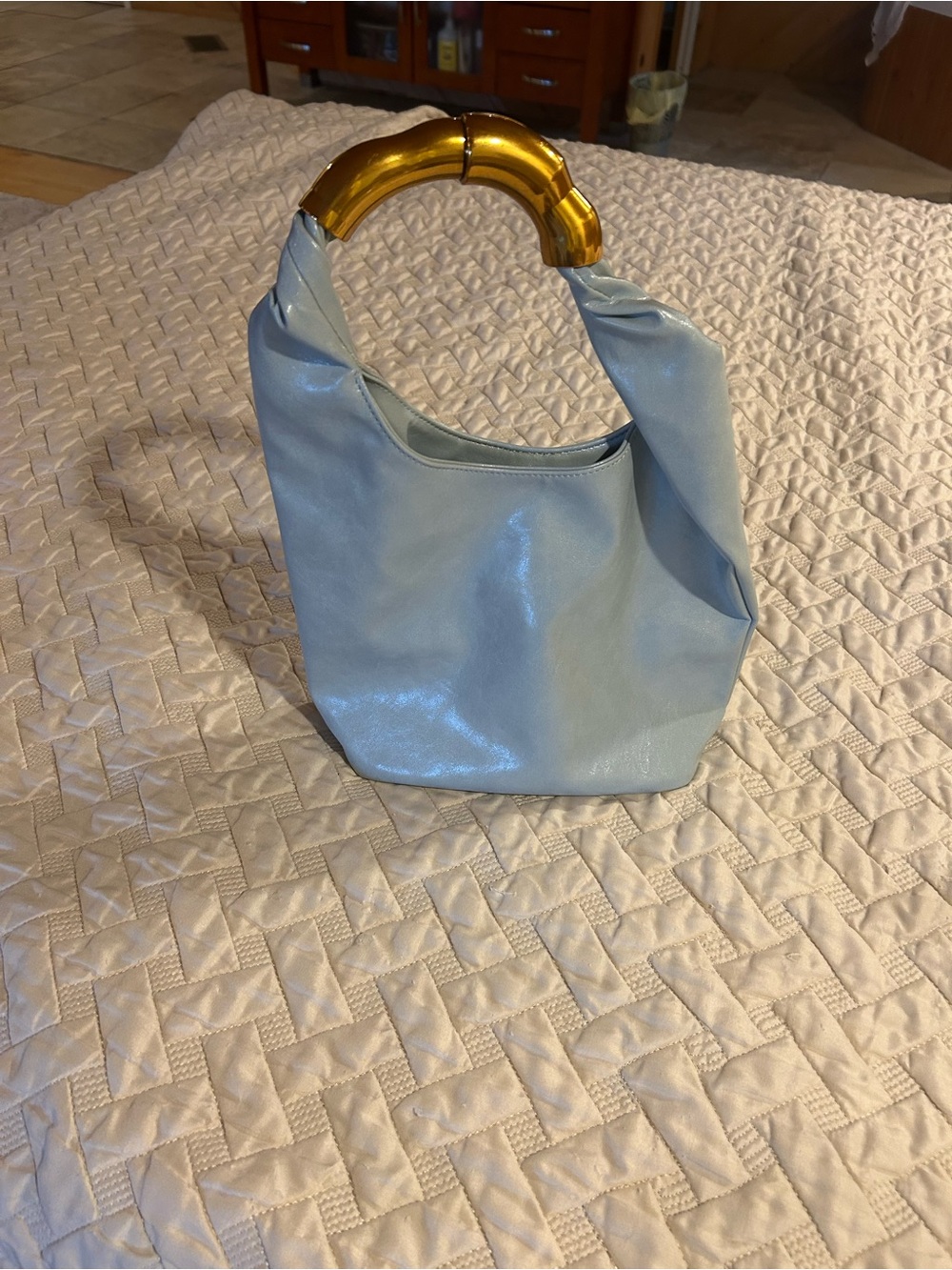 Anthropologie Pale Blue Shoulder Bag with Gold Handle
